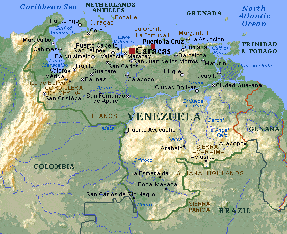 venezuela caracas physical map